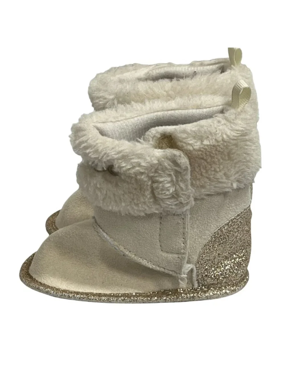 Bebe Baby Girls Boots Size 2 Cream Faux Suede Faux Fur Gold Winter Booties